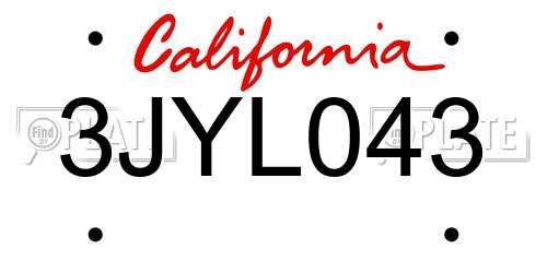 3JYL043 California License Plate