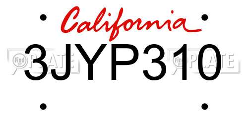 3JYP310 California License Plate