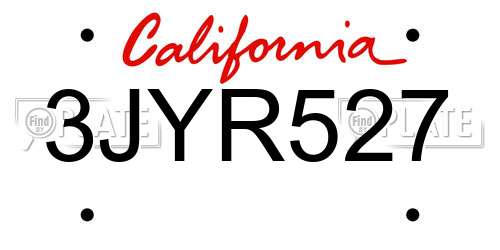 3JYR527 California License Plate