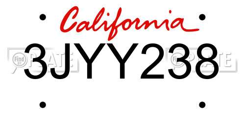 3JYY238 California License Plate