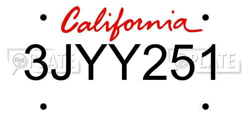 3JYY251 California License Plate