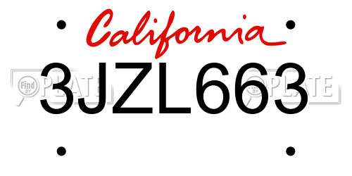 3JZL663 California License Plate