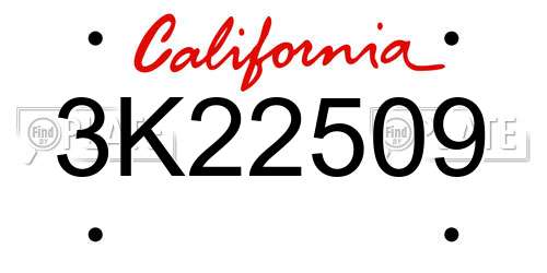 3K22509 California License Plate