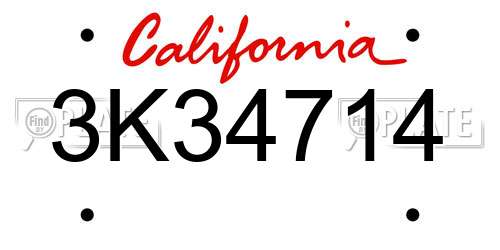 3K34714 California License Plate