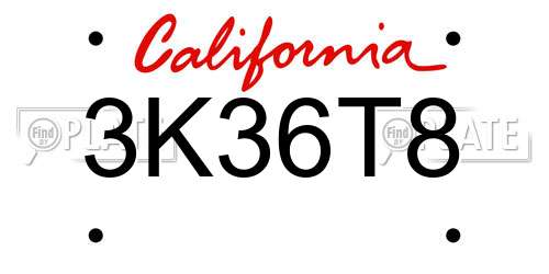 3K36T8 California License Plate