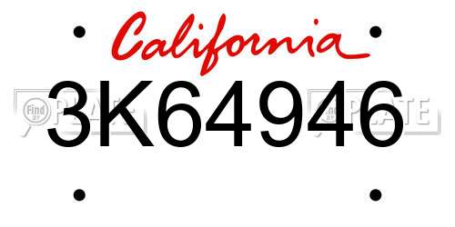 3K64946 California License Plate