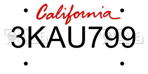 3KAU799 California License Plate