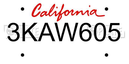 3KAW605 California License Plate