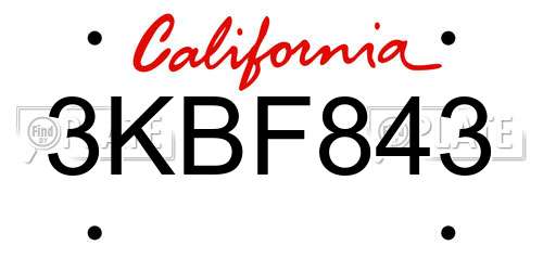 3KBF843 California License Plate