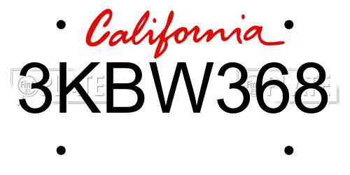 3KBW368 California License Plate