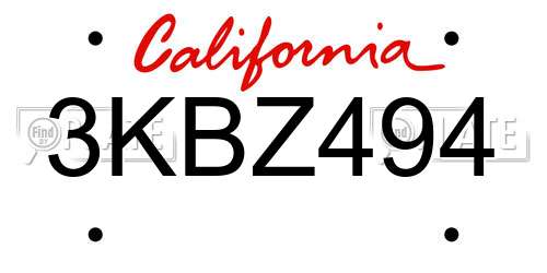 3KBZ494 California License Plate