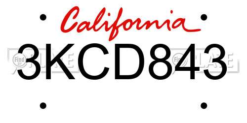 3KCD843 California License Plate