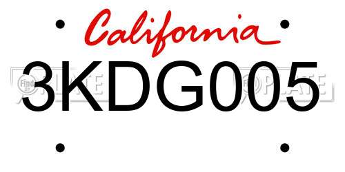 3KDG005 California License Plate