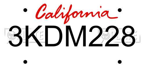 3KDM228 California License Plate