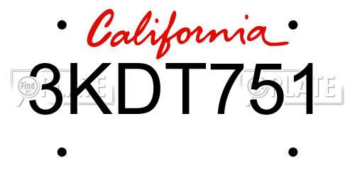 3KDT751 California License Plate