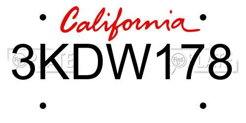 3KDW178 California License Plate