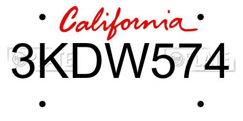 3KDW574 California License Plate