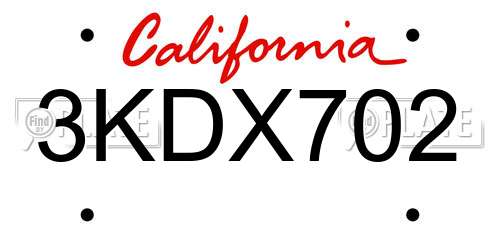 3KDX702 California License Plate