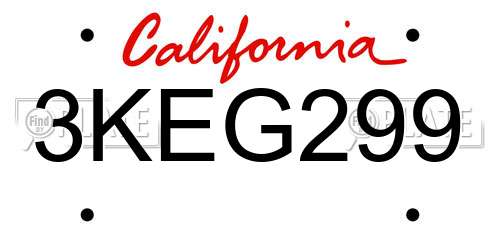 3KEG299 California License Plate