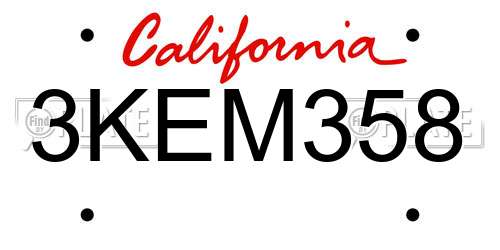 3KEM358 California License Plate