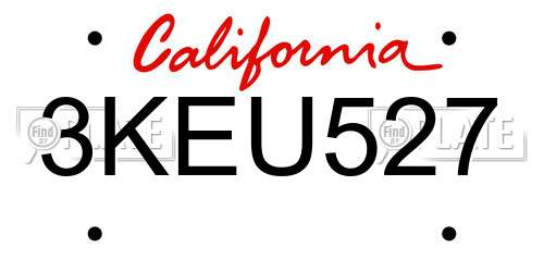 3KEU527 California License Plate