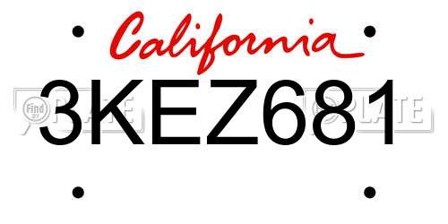 3KEZ681 California License Plate