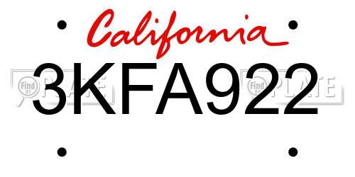 3KFA922 California License Plate