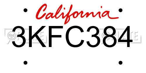 3KFC384 California License Plate