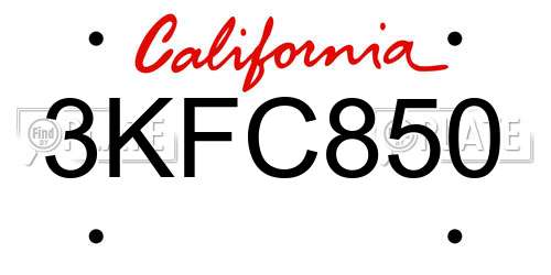 3KFC850 California License Plate
