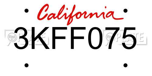 3KFF075 California License Plate