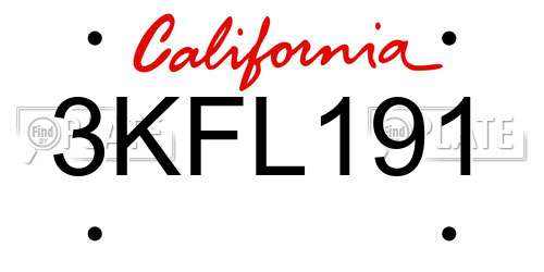 3KFL191 California License Plate