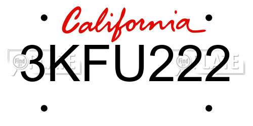 3KFU222 California License Plate