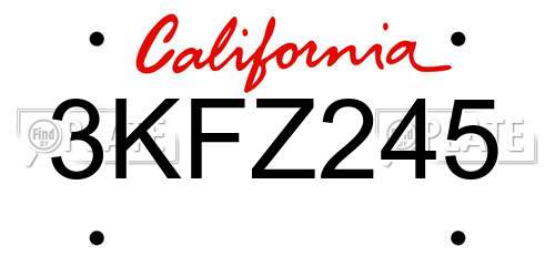 3KFZ245 California License Plate