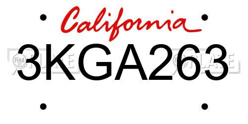 3KGA263 California License Plate