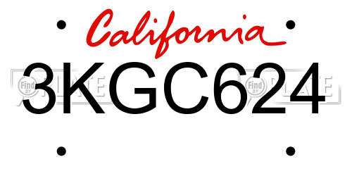 3KGC624 California License Plate