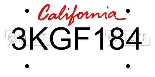 3KGF184 California License Plate