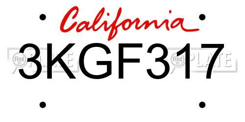 3KGF317 California License Plate