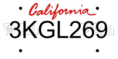 3KGL269 California License Plate
