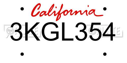 3KGL354 California License Plate