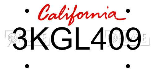 3KGL409 California License Plate