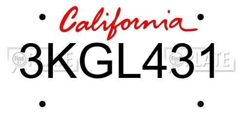 3KGL431 California License Plate