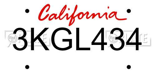 3KGL434 California License Plate