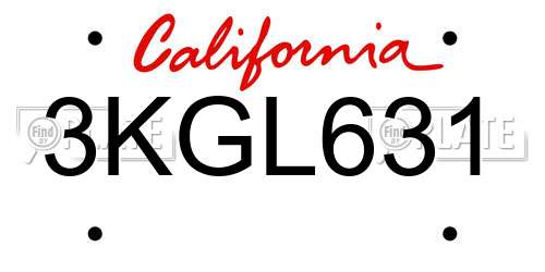 3KGL631 California License Plate