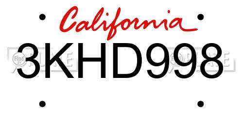 3KHD998 California License Plate