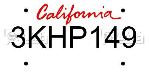 3KHP149 California License Plate
