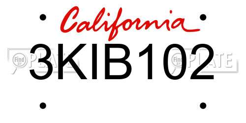 3KIB102 California License Plate