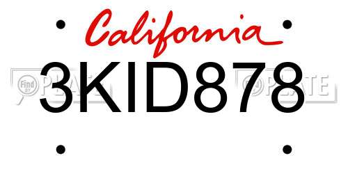 3KID878 California License Plate