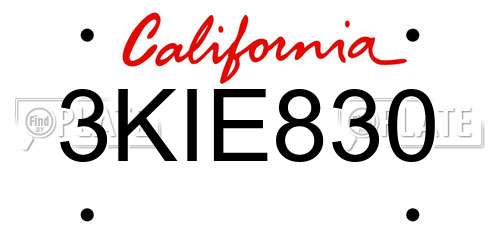 3KIE830 California License Plate