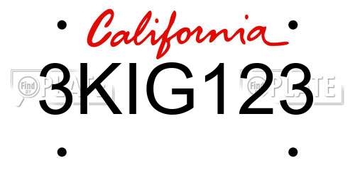 3KIG123 California License Plate
