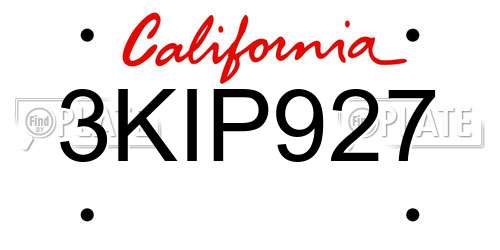 3KIP927 California License Plate